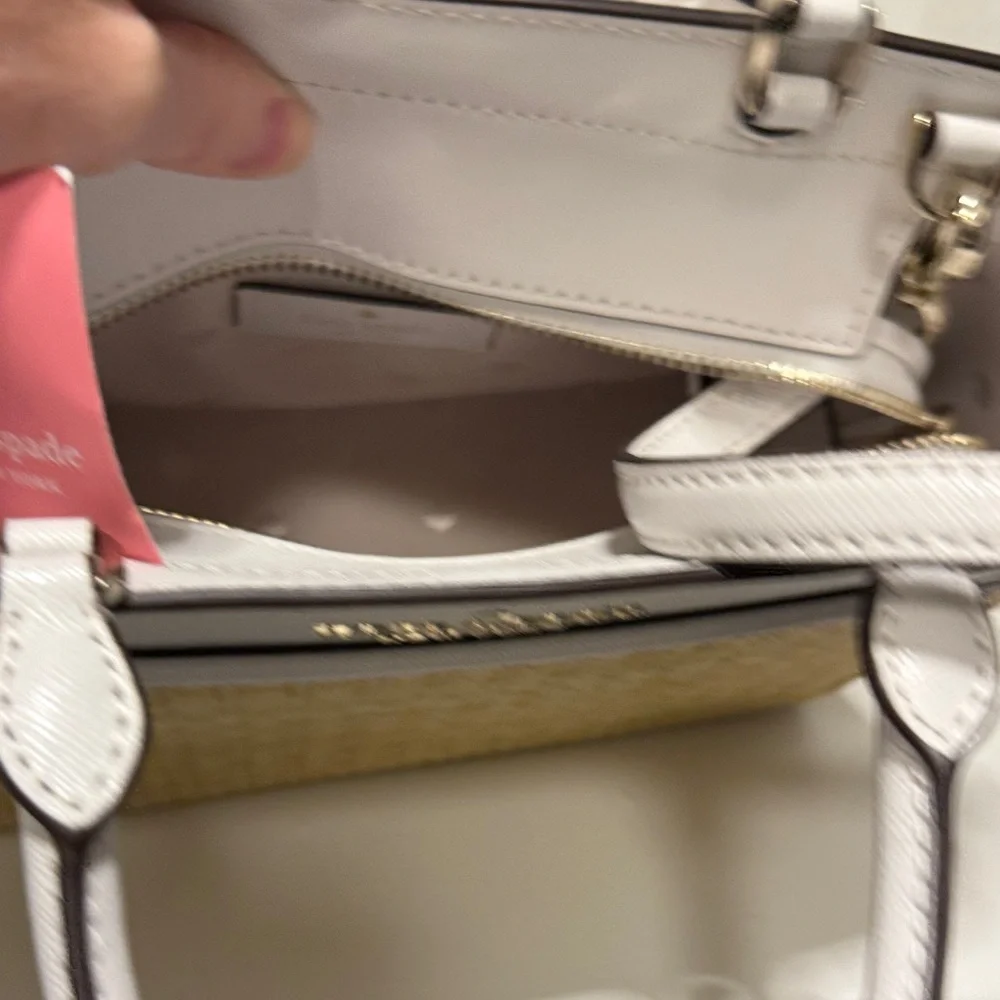 NWT Kate Spade White and Natural Woven Leather-Trim Staci Straw Satchel - Picture 5 of 5